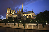Night view of Notre-Dame cathedral, Paris. France