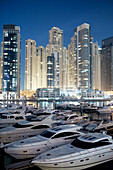 New Quarter Dubai Marina at dusk with yachting port, Dubai, United Arabian Emirates