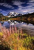 Mt  Shuksan reflects into Picture Lake in the North Cascades of Washington