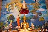 Buddha figure and paintings in the  Arun Buddhist temple in Khon Kaen