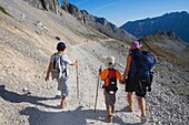 Family practice mountaineering in the Urrieles massif, of walking in the Picos de Europa National Park, Cantabria, Spain