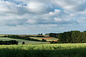 Countryside under clouded sky, Ruegen, Mecklenburg-Western Pomerania, Germany, Europe