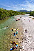 Kayaking on river Isar, Lenggries, Upper Bavaria, Germany