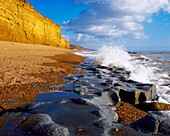 Burton Beach at Burton Bradstock on the Dorset Jurassic Coast, near Bridport, Dorset, England, United Kingdom