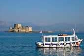 Boat at Old Venetian Port in Nafplio Peloponnese Greece Europe
