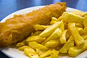 Cod and chips at a chippy in Birmingham England UK Europe