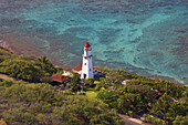 High angle view at lighthouse on the waterfront, Oahu, Hawaii, USA, America