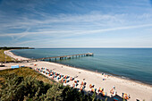 Sandy beach with pier, Rerik, Bay of Wismar, Mecklenburg-Vorpommern, Germany