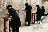 Israel, Jerusalem, Old City, Wailing Wall Jewish men at prayer