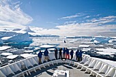 Guests from the Lindblad Expedition ship National Geographic Explorer doing various things in and around the Antarctic Peninsula in the summer months  Lindblad Expeditions pioneered Antarctic travel in 1969 and remains one of the premier Antarctic Expedit