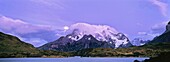 Moon over Cuernos del Paine and Lago Pehoe, Paine Moutains, Patagonia, Chile  America, South America, Chile, Patagonia, February 2003