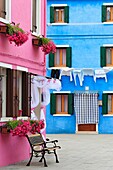 Houses with coloured facades, Burano, Venice, Veneto, Italy