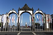 The city gates Portas da Cidade, in downtown Ponta Delgada  Sao Miguel island, Azores, Portugal