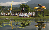 Traditional ceremony at Danau Bratan near Pura Ulun Danu Bratan, Bali, Indonesia