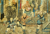 China, Henan province, Shaolin, old painting representing kung-fu