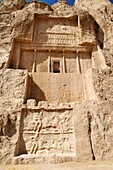 sassanid relief of king Bahram II , achaemenid burial site Naqsh-e Rostam, Rustam near the archeological site of Persepolis, UNESCO World Heritage Site, Persia, Iran, Asia