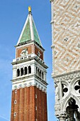 Detail of Ducale Palace and St  Mark Bell Tower in background  St  Mark´s square, Venice, Italy, Europe, UNESCO World Heritage