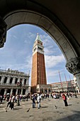 Campanile through an arc of the Doge´s Palace  St  Mark´s square, Venice, Italy, Europe, UNESCO World Heritage