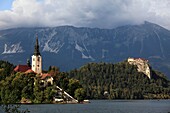 Slovenia, Bled, Island, Church of the Assumption, Castle