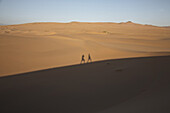 Shadows of a couple in the dunes, Hartmann Valley, Namibia, Africa