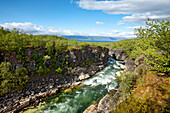 Schlucht am Fluß Abiskojåkka, Abisko Nationalpark, Lappland, Nordschweden, Schweden