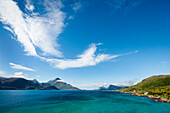 Bucht am Nappstraumen, Vestvågøya, Lofoten, Nordnorwegen, Norwegen