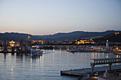 Hafen im Dämmerlicht, Malaga, Costa del Sol, Andalusien, Spanien, Europa