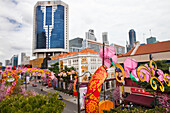 Shopping street with Shopping mall in Chinatown, Decoration of Chinese New Year Celebration, Singapore, Asia