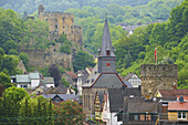 Balduinstein mit Ruine Balduinstein, Lahn, Rheinland-Pfalz, Deutschland, Europa