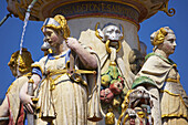 Marktbrunnen am Hauptmarkt, Detail, Trier an der Mosel, Rheinland-Pfalz, Deutschland, Europa