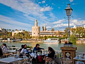 Torre del Oro and Giralda tower, Seville, Andalusia, Spain