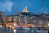 Notre-Dame de la Garde church and old port, Marseille. Bouches-du-Rhone, Provence-Alpes-Côte d'Azur, France