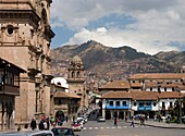 Peru. Cusco city. Plaza de Armas with the Church of La Compañia and Church La Merced.