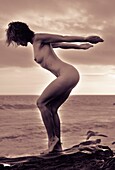 30's, adult, beach, beauty, exercise, Female, fit, human, mid adult, naked, nudism, nudist, ocean, outdoor, sport, woman, A75-1139426, AGEFOTOSTOCK