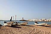 fishing boats at the beach in the village of Sur, Ash Sharqiyah Region, Sultanat of Oman, Asia