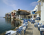 Restaurane terrace by the Little Venice seaside, Mykonos. Cyclades islands, Greece