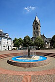 D-Bergisch Gladbach, Bergisches Land, North Rhine-Westphalia, Konrad Adenauer Square, brewhouse Am Bock, parish church Saint Laurentius, catholic church, neo-Romanesque style