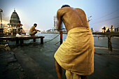 Pilgrim bathing on the Ganges, Haridwar. Uttarakhand, India