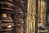 Detail of Apsara (Celestial dancer) on exterior of second enclosing wall. Angkor Wat. Built on the XIIth century by Suryavarman II. Siem Reap. Cambodia.