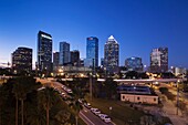 USA, Florida, Tampa, skyline from Rt 618, evening