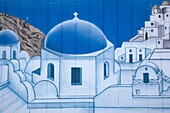 USA, Florida, Tarpon Springs, Greek-immigrant settled sponge fishing town, Greek-themed wall mural