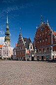 Latvia, Riga, Old Riga, Vecriga, Blackhead's House and St,  Peter's Lutheran Church, daytime