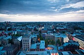 Latvia, Riga, elevated view of New Riga at dawn