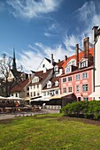 Latvia, Riga, Old Riga, Vecriga, cafes on Livu Lukums Square, morning