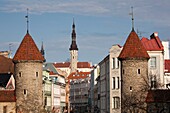 Estonia, Tallinn, Old Town, Viru Street and town hall from Viru Varav Gates, morning