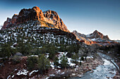 Sunset over The Watchman in winter, Zion National Park, Utah, USA