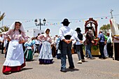 Rondalla y traje típico campesino Festividad Santo Domingo de Guzman Pueblo Tetir Isla Fuerteventura Provincia Las Palmas Islas Canarias España