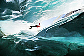 Man ice climbing, Pasterze Glacier, Grossglockner, Carinthia, Austria