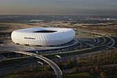 Allianz Arena soccer stadium seen from above, Munich, Bavaria, Germany