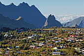 View of houses of the town of Cilaos, La Reunion, Indian Ocean